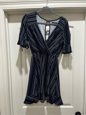 Trixxi Navy and White Striped Mini Wrap Dress